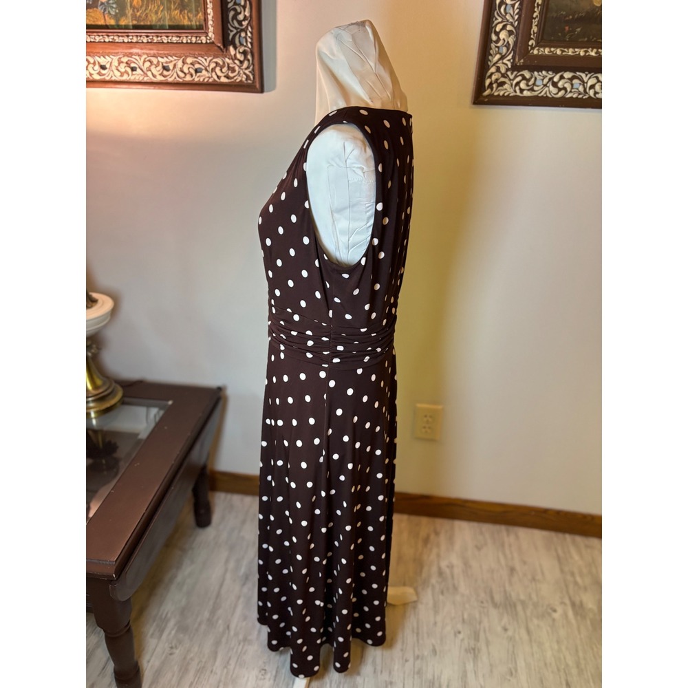 Y2K‎ Jessica Howard Dress Brown White Polka Dot Sleeveless Midi Career Casual - Picture 4 of 16